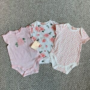 Tutu Couture Baby Girl 3 Pack Bodysuit Set Pink Floral Polka Dot Size 3-6 Months